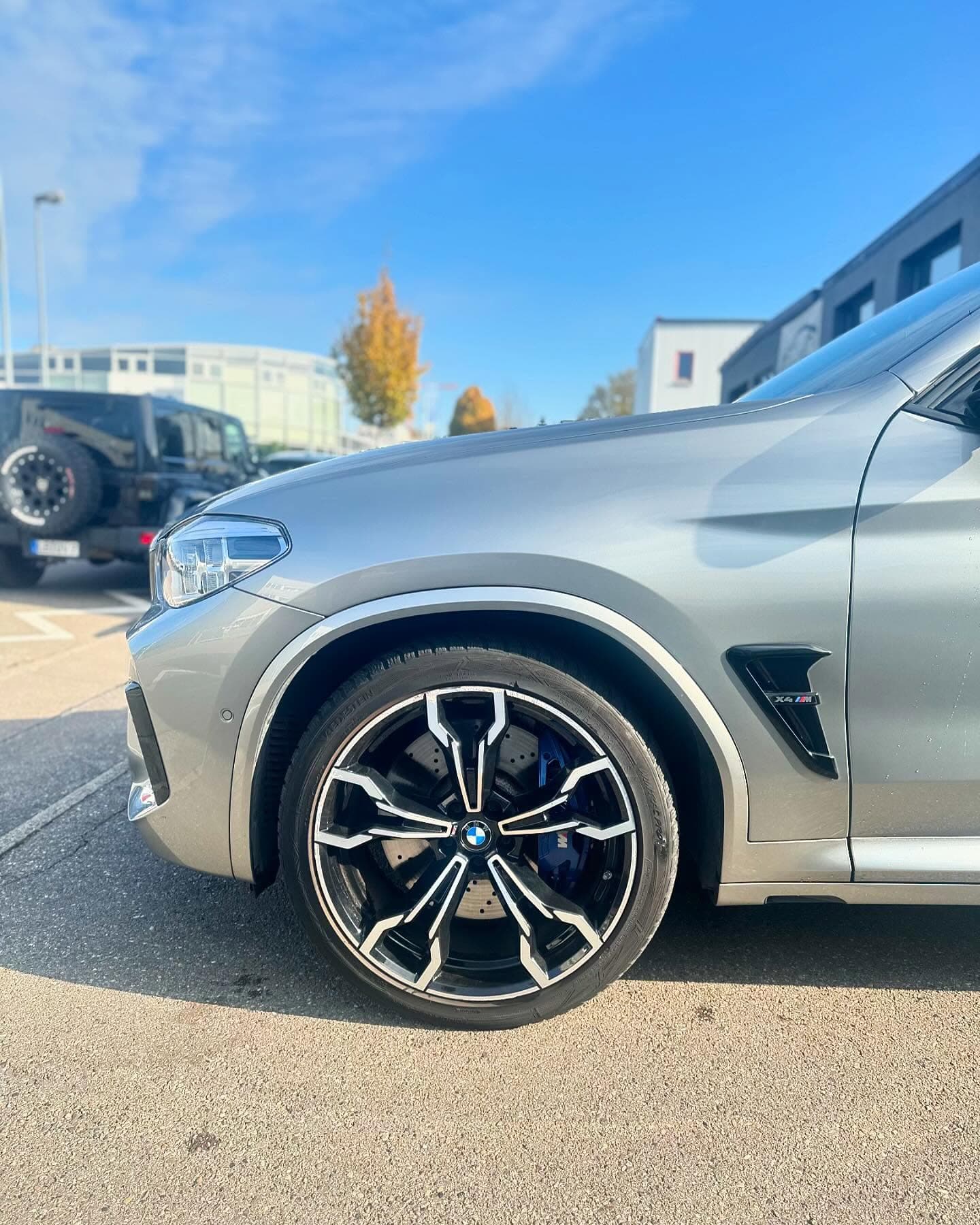 Seitenansicht des grauen BMW X4 M Competition